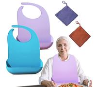 LUHEVIDIA 2PCS bavoir adulte en silicone avec ramasse miettes, bavoir adulte impermeable, Convient aux hommes/femmes/personnes âgées et aux patients