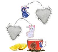 LUHEVIDIA 2PCS infuseur thé, boule a the en acier inoxydable en forme de cœur + pendentif animal mignon, boule a the infuseu rend la dégustation du thé amusante(Chat noir + chat blanc)