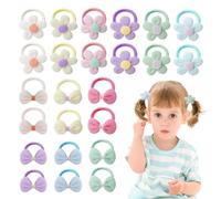 LUHOCIY 24 Pièces Chouchou Cheveux Fille, Elastique Cheveux Fille, Elastique Cheveux Bebe Convient Aux Attaches pour Cheveux des Tout-petits, Design Fleuri et Nœud, Doux et Confortable