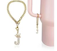 LUHOHI Breloques de tasse pour poignée Stanley - Breloques en forme de lettre couronne, accessoires pour poignée Stanley, gobelets de 1,2 l, initiale dorée, bouteille d'eau, tasse avec paillettes