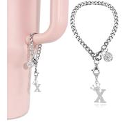 LUHOHI Breloques en forme de lettre argentée pour tasse Stanley - Accessoires pour poignée Stanley, gobelets de 1,2 l, bouteille d'eau, porte-clé avec paillettes diamantées, bijoux, décorations