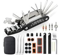 Luhuuxmu Kit Reparation Velo Trousse Outils de Vélo Outil Multifonction 16 en 1 Kit Sac de Rangement Crevaison Velo avec 3 Levier Pneu Velo Rustine Velo Accesoire pour Bicyclette, VTT, Cyclisme