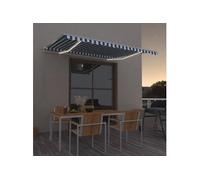 Auvent Automatique Capteur de Vent LED 450x350 cm Bleu et Blanc Store vidaXL