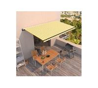 Vidaxl Auvent Rétractable Automatique 500x300 Cm Jaune Et Blanc Jaune