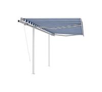 Luifel automatisch uittrekbaar met palen 3,5x2,5 m blauw en wit3069926