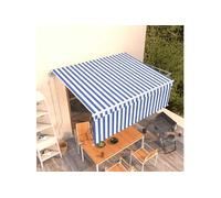 Luifel automatisch uittrekbaar met rolgordijn 4x3 m blauw wit 3069306