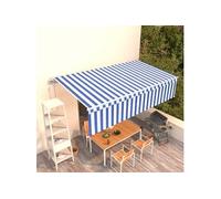 Luifel automatisch uittrekbaar met rolgordijn 6x3 m blauw wit3069366