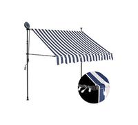 Luifel handmatig uitschuifbaar met LED 150 cm blauw en wit145842