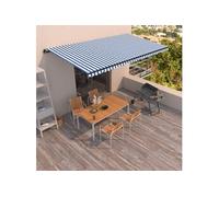 Auvent Manuel Rétractable Auvent de Terrasse Store de Balcon Véranda Jardin Patio Extérieur Ombrage des Fenêtres 600x350 cm Bleu et Blanc