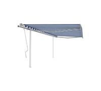vidaXL Auvent Manuel Rétractable avec Poteaux Auvent de Terrasse Store de Balcon Jardin Patio Extérieur Ombrage des Fenêtres 4x3,5 m Bleu et Blanc Blanc