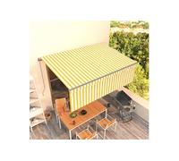 Auvent Manuel Rétractable avec Store Banne Pliable Jardin Balcon Terrasse Patio Extérieur Protection contre Rayons UV 4x3 m Jaune et Blanc
