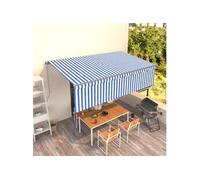 Luifel handmatig uittrekbaar met rolgordijn 5x3 m blauw en wit3069456