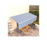 Luifel handmatig uittrekbaar met rolgordijn 6x3 m blauw en wit3069356