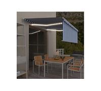 Vidaxl Auvent Manuel Rã©Tractable Avec Store Et Led 4x3 M Bleu Et Blanc