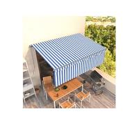 vidaXL Auvent Manuel Rétractable avec Store Banne Pliable Jardin Balcon Terrasse Patio Extérieur Protection Contre Rayons UV 4x3 m Bleu et Blanc