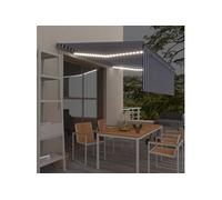 Auvent Manuel Rétractable avec Store et LED Banne Pliable Jardin Balcon Terrasse Extérieur Protection contre Rayons UV 4x3 m Bleu et Blanc