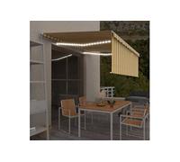Auvent Manuel Rétractable avec Store Banne Pliable Jardin Balcon Terrasse Extérieur Protection contre Rayons UV et LED 4x3 m Jaune et Blanc