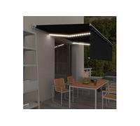 vidaXL Auvent rétractable manuel, banne pliable avec store et LED – 5x3 m anthracite