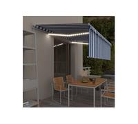 Vidaxl Auvent Rã©Tractable Manuel Avec Store Et Led 5x3 M Bleu Et Blanc