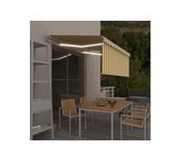 Vidaxl Auvent Automatique Capteur De Vent Led 3,5x2,5 M Jaune Et Blanc Jaune