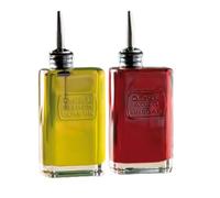 Luigi Bormioli Optima Lot de 2 distributeurs d'huile et de vinaigre en verre avec bec verseur en acier inoxydable 255 ml pour cuisine, fabriqué en Italie.