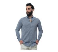 Luigi Borrelli Napoli - Mixed Linen Shirt Long Sleeve - Homme - Chemises - Bleu - Taille: XL