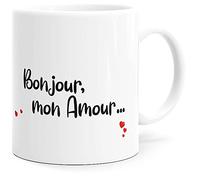Luigi Collection Mug Humour Bonjour Mon Amour Tasse Message drôle. Idée Cadeau Original Amis Couple Amoureux Collègue Frère Sœur Mari Femme pour Anniversaire St Valentin Noël. Souriez dès le Réveil