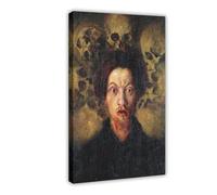 Luigi Russolo, autoportrait avec crânes, impressions d'art, art vintage, art mural, impression sur toile, affiche sur toile, décoration murale pour salon, chambre à coucher, 20,3 x 30,5 cm (50,8 x 7,6