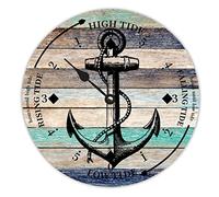 LUIJORGY Ancre nautique en bois grain de bois horloge marée haute marée basse horloge rustique en bois décor vintage pour plage, maison, cuisine, art mural 30,5 cm