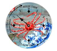 LUIJORGY Horloge à marée en bois de crabe de l'océan - Horloge à marée haute et basse en bois rustique - Décoration vintage pour plage, maison, cuisine, art mural - 25,4 cm
