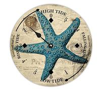 LUIJORGY Horloge murale en bois rustique en forme d'étoile de mer, horloge de marée, horloge murale silencieuse sans tic-tac, fonctionne à piles, pour salon, chambre à coucher, chalet, plage, bateau,