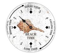 LUIJORGY Horloge vintage en bois pour marée de plage, plage, escargot, conque, heure de l'océan, horloge marée haute et basse, horloge pour plage, bord de mer, maison, chalet, hôtel, camping, 30,5 cm