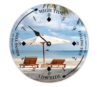LUIJORGY Horloge vintage en bois pour marée haute et basse avec parapluie de sable - 30,5 cm