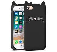 LUIKE Coque pour iPhone SE 2020, moustache noire oreilles de chat Kitty drôle mode 3D animaux de dessin animé en silicone souple résistant aux chocs