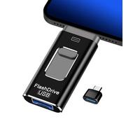 LUIRSAY Clé USB 3.0 pour iPhone 128 Go [Certifié MFi] Clé USB 4 en 1 (Lightnning, USB-C, USB3.0, Micro USB) Compatible avec iPhone/iPad/Android/PC Noir