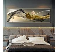 LUISAS Art mural au-dessus du lit pour chambre à coucher - Affiches abstraites en ruban - Peinture décorative - Impression sur toile - Décoration d'intérieur - 50 x 150 cm - Sans cadre