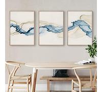 LUISAS Triptyque Moderne Abstrait Beige Bleu Affiches Mur Art Toile Peinture Minimaliste Imprimer Photos Salon Intérieur Décor 20x28inch(50x70cm) x3 Pas de cadre