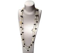 LuisFranklin Chaîne De Chandail Pendentif Femmes Collier Necklace Long Collier De Perles Camélia Double Couche Pull Chaîne Collier Femme Bijoux De Fête Noir
