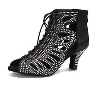 LuiXiu Chaussures de danse de salle de bal pour danseuse sociale débutant 6,3 cm à lacets LX04, Talon noir de 6,3 cm., 40 EU