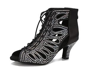 LuiXiu Chaussures de danse de salle de bal pour danseuse sociale débutant 6,3 cm à lacets LX04, Talon noir de 6,3 cm., 40 EU