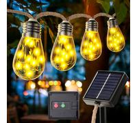 LuJasi Guirlande lumineuse solaire d'extérieur avec 16 ampoules IP65, 8 modes, résistante aux intempéries, blanc chaud, vintage, avec corde de chanvre, pour jardin, fête, balcon, terrasse