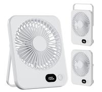 LuJasi Ventilateur de Bureau, Mini Ventilateur Portable avec Batterie Rechargeable de 3600 mAh Silencieux 5 Vitesses 180° Inclinable Petit Ventilateur Maison/Bureau/Voyage/Extérieur blanc