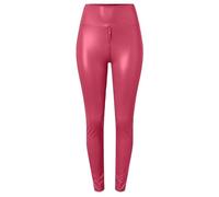 LUJFNRE Pantalon en Cuir Mat, Pantalon en Simili Cuir Taille Haute élastique pour Femme, Legging à Double Fermeture éclair (Rose Red,X-Large)