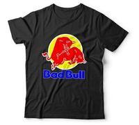 LUJIEBAO Bad Bull Funny Logo Parody Red Energy Shirt Top O-Neck Unisex Short Sleeve T-Shirt Black S