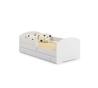 Kobi Lit Enfant LUK Blanc 180x80 | Un lit pour Une Chambre d'enfant et d'adolescent | Tiroir, barrière de sécurité et Matelas Inclus |