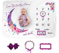 Luka&Lily Couverture Etape Mensuelle Fille - 150x100 cm Couverture d'Étape Lune pour Bebe Filles - Calendrier de Croissance 1ere Année pour Bébé - Cadeau Naissance ou Babyshower