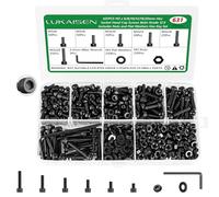 LuKaiSen Assortiment de 631 vis et écrous à tête hexagonale M3 en alliage d'acier de qualité 12.9 (M3 x 6/8/10/12/16/20 mm) avec rondelles plates et clé, plaqué zinc noir pour impression 3D