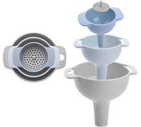 Lukardie® Set d'entonnoirs 3 pièces avec filtre - Set d'ustensiles de cuisine - Entonnoir de cuisine - Passoire - Plastique - Petit Moyen Grand - Accessoires de cuisine