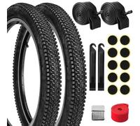 Lukasports Lot de 2 pneus de VTT et 2 chambres à air 26 x 1,95 et chambres à air 1,75-2,125 AV 32 mm avec outils de réparation, pneu de vélo de rechange pliable, résistant aux crevaisons 26 x 1,95