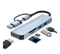 LUKCOZMO Hub USB 5 ports, concentrateur USB 3.0 et lecteur de cartes TF/SD, répartiteur USB 5 en 1 compatible avec MacBook/Pad Pro/Dell/HP ordinateur portable/téléphones..
